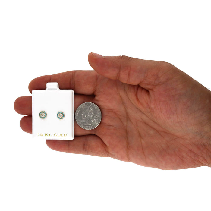 14K Gold Halo Round Cluster Screw Back CZ Birthstone Stud Earrings