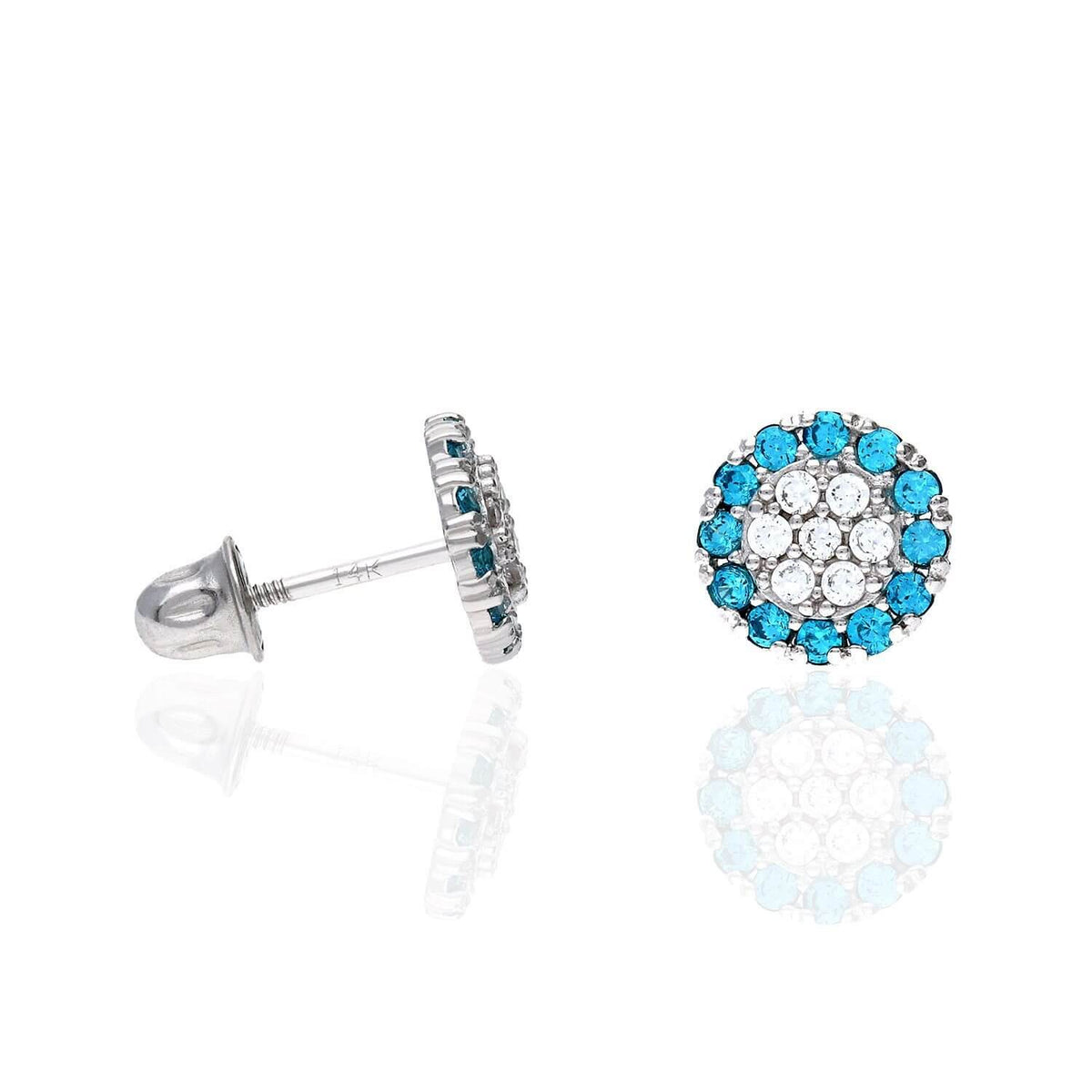 14K Gold CZ Gemstone Halo Round Cluster Screw Back Stud Earrings
