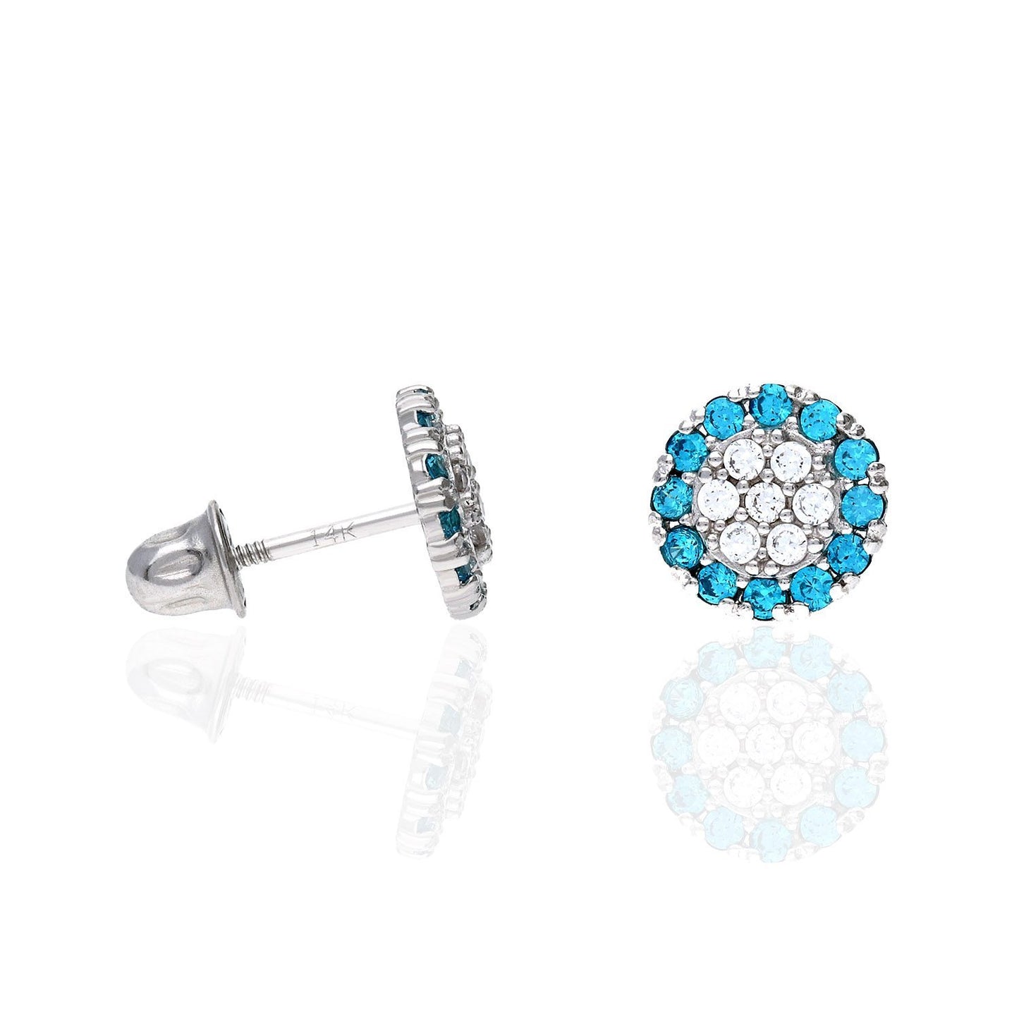 14K Real Gold CZ Gemstone Halo Round Cluster Screw Back Stud Earrings