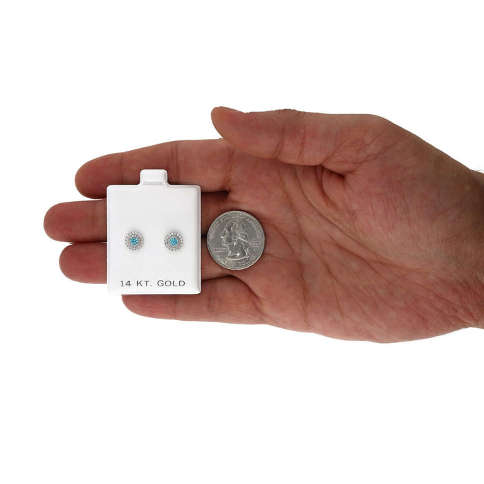 14K White Gold Color Gemstone Round Halo Fancy Birthstone Screw Stud Earrings