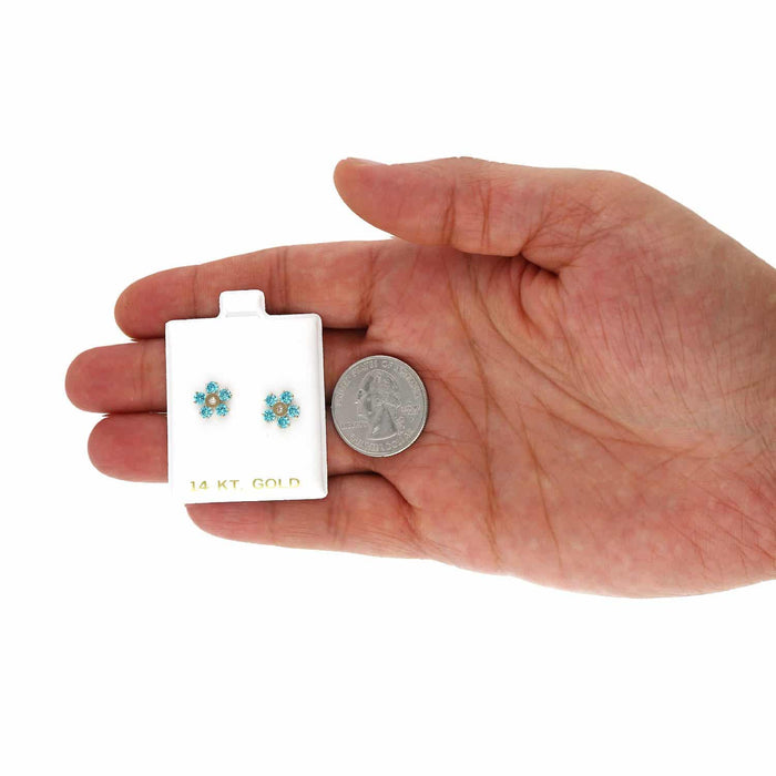 14K Yellow Gold Color Gemstone Flower Screw Back Stud Earrings