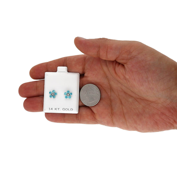 14K White Gold Color Gemstone Flower Screw Back Stud Earrings