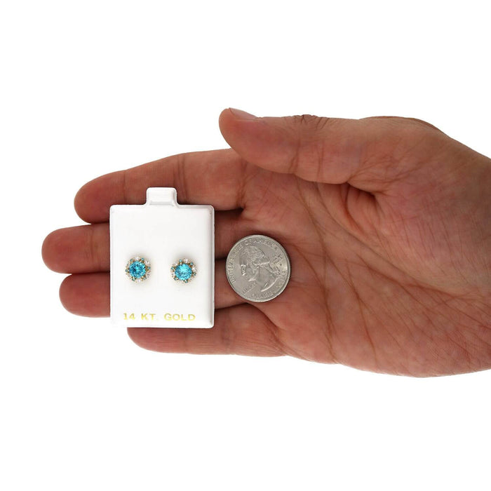 14K Yellow Gold Round And Marquise Gem Birthstone Halo Stud Earrings