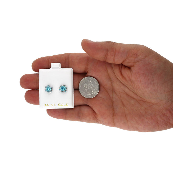 14K White Gold Round And Marquise Gem Birthstone Halo Stud Earrings