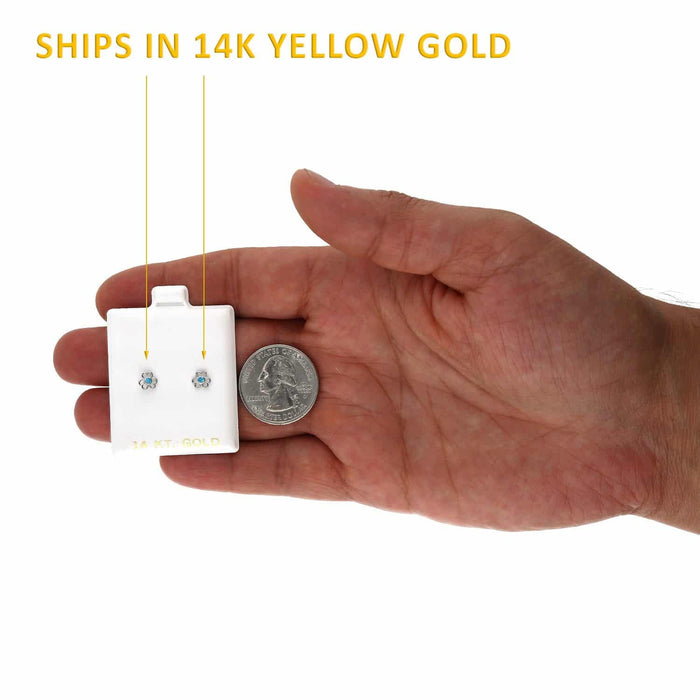 14K Yellow Gold Color Birthstone Open Flower Kids Screw Back Stud Earrings