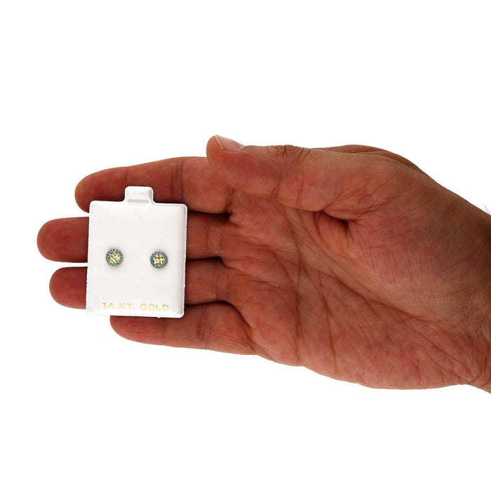 14K Yellow Gold Diamond-Cut Gemstone Round Halo 7mm Screw Back Stud Earrings