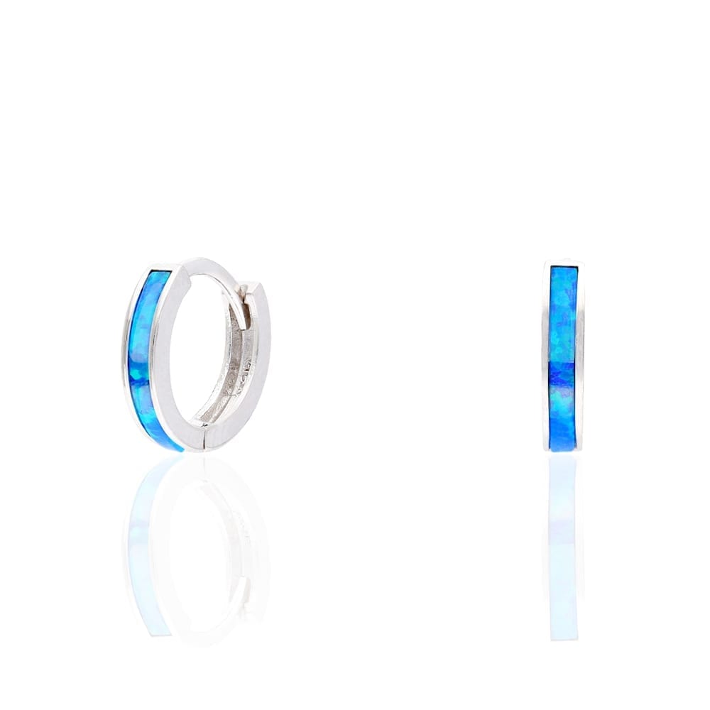 925 Sterling Silver 1-Stripe Fire Opal Huggie Hoop Earrings 0.5"