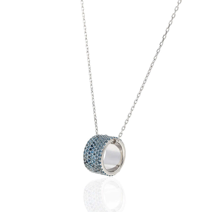 Sterling Silver Aquamarine Citrine Onyx Pave Rondelle Pendant with 16-18" Adjustable Chain