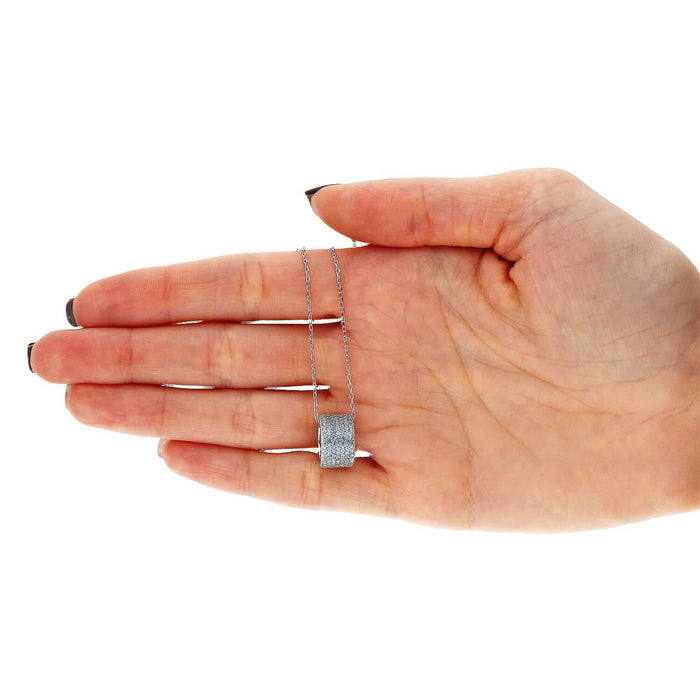 Sterling Silver Aquamarine Citrine Onyx Pave Rondelle Pendant with 16-18" Adjustable Chain