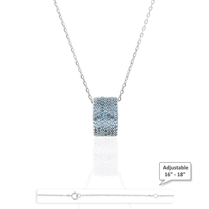 Sterling Silver Aquamarine Citrine Onyx Pave Rondelle Pendant with 16-18" Adjustable Chain
