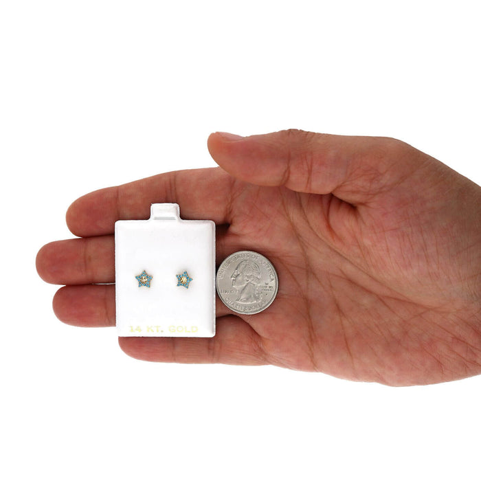 14K Yellow Gold Diamond-Cut Color Gemstone Little Star Stud Earrings