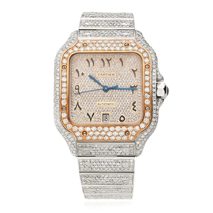 10CTW Natural Diamond Cartier Santos WSSA0018 Custom Full Pave Arabic Dial Automatic Watch - WJD Exclusives