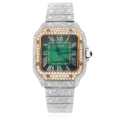 Cartier Santos WSSA0018 40mm Auto SS Watch w/ Aftermarket 11.5CTW Diamond Green Dial - WJD Exclusives