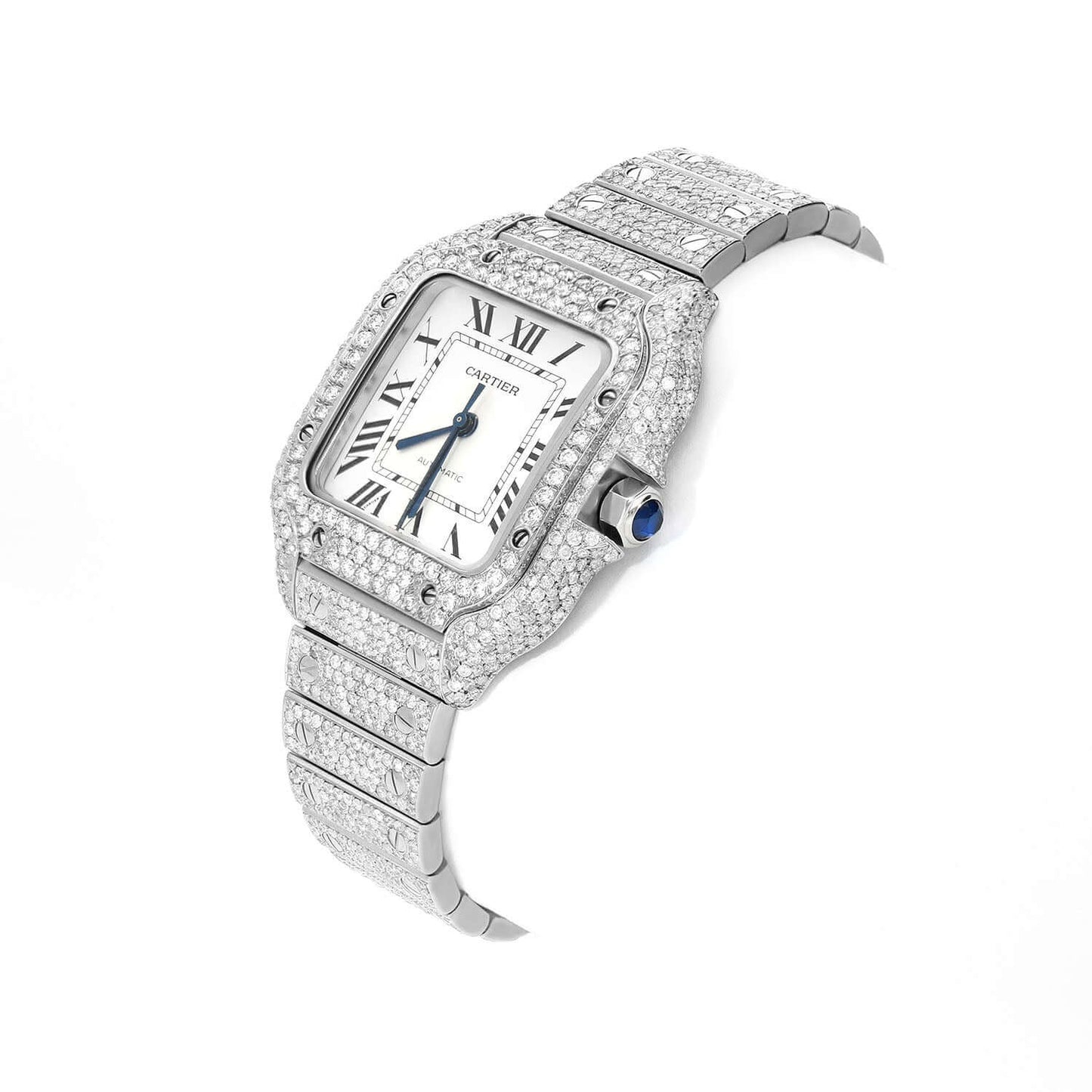 Cartier Santos WSSA0018 40mm Auto SS Watch w/ Aftermarket 11.5CTW Diamond White Dial - WJD Exclusives