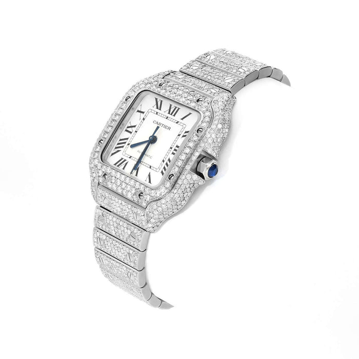 Cartier Santos WSSA0018 40mm Auto SS Watch w/ Aftermarket 11.5CTW Diamond White Dial - WJD Exclusives