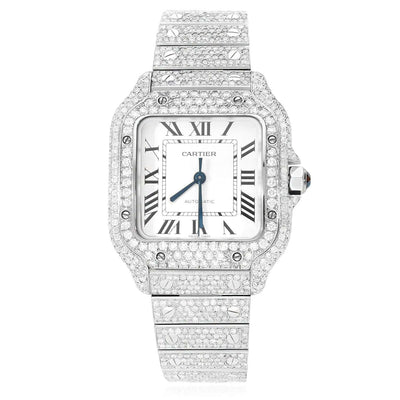 Cartier Santos WSSA0018 40mm Auto SS Watch w/ Aftermarket 11.5CTW Diamond White Dial - WJD Exclusives