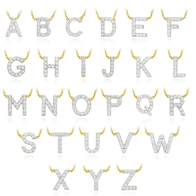 0.04CTW Natural Diamond 14K Yellow Gold Initial Necklace (Solid Links) 16" - 18" Adjustable - WJD Exclusives