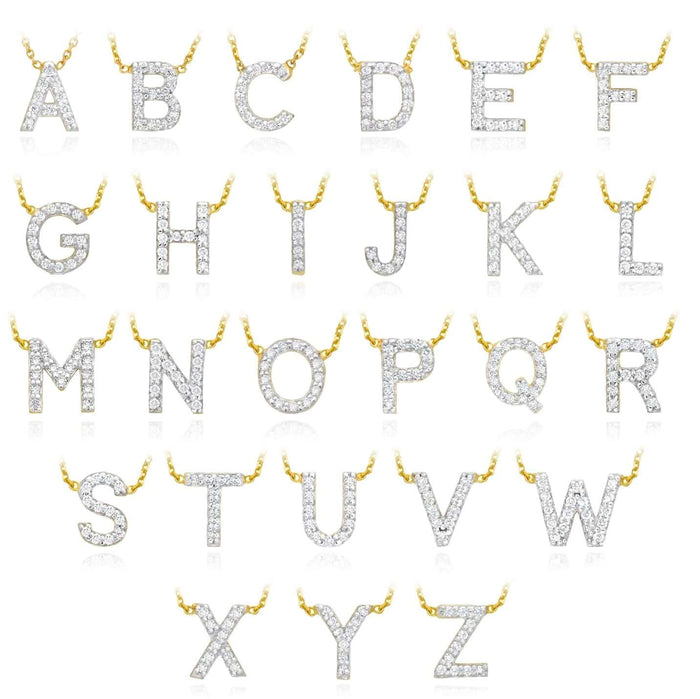 0.04CTW Natural Diamond 14K Yellow Gold Initial Necklace (Solid Links) 16" - 18" Adjustable - WJD Exclusives