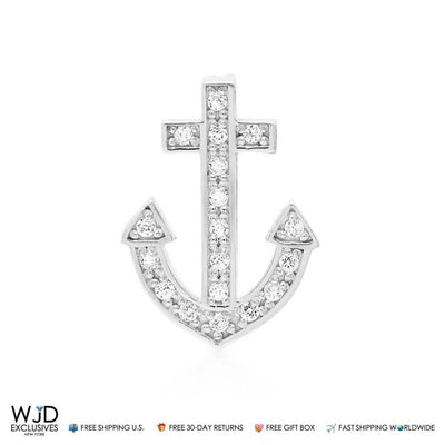14k White Gold 0.25CT CZ Anchor Pendant