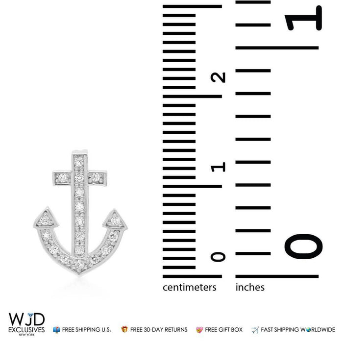 14k White Gold 0.25CT CZ Anchor Pendant