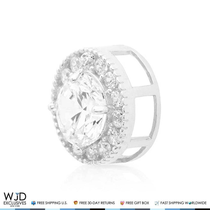 1Ct CZ 14K White Gold Round Halo Slide Pendant 0.35"