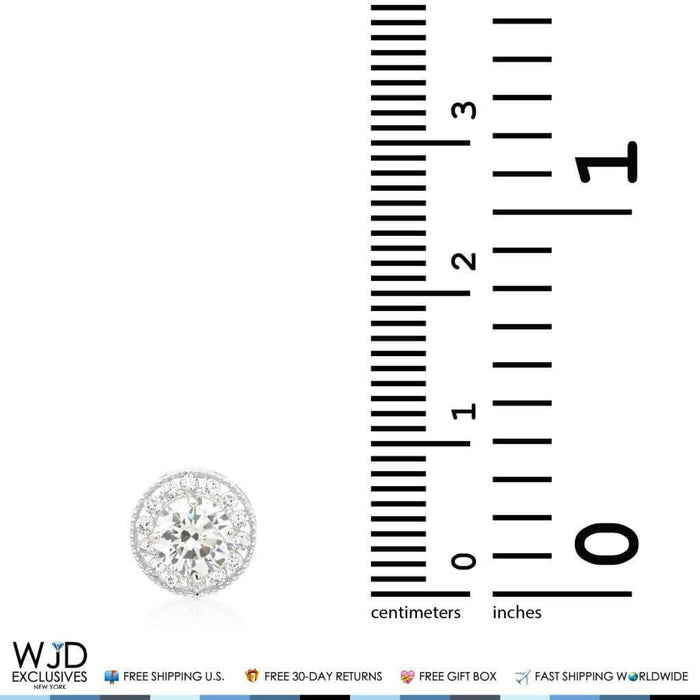 1Ct CZ 14K White Gold Round Halo Slide Pendant 0.35"