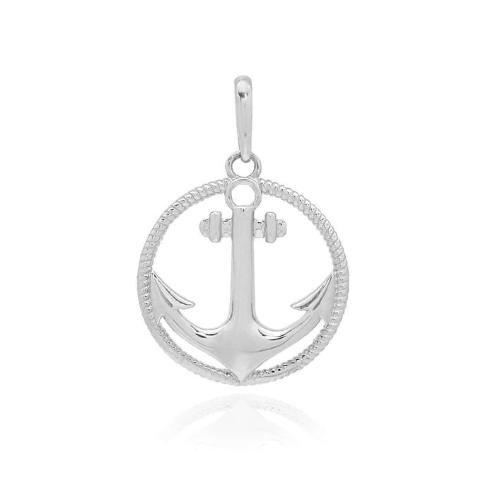 14k White Gold Circle Rope Anchor Pendant 0.5"