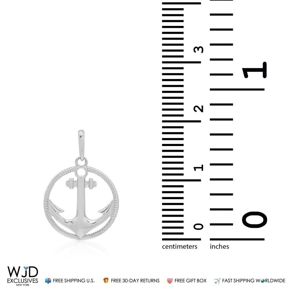 14k White Gold Circle Rope Anchor Pendant 0.5"