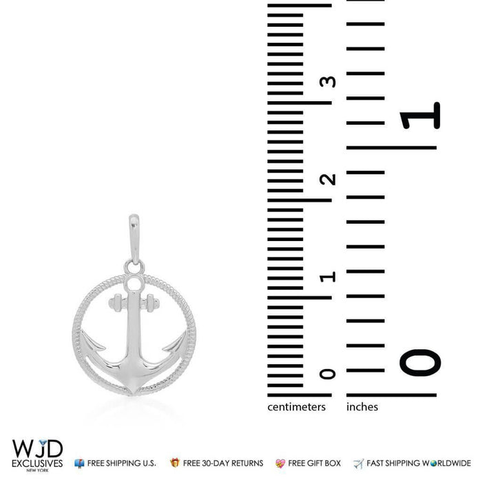 14k White Gold Circle Rope Anchor Pendant 0.5"
