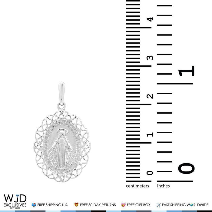 14K White Gold Miraculous Virgin Mary Medal Pendant