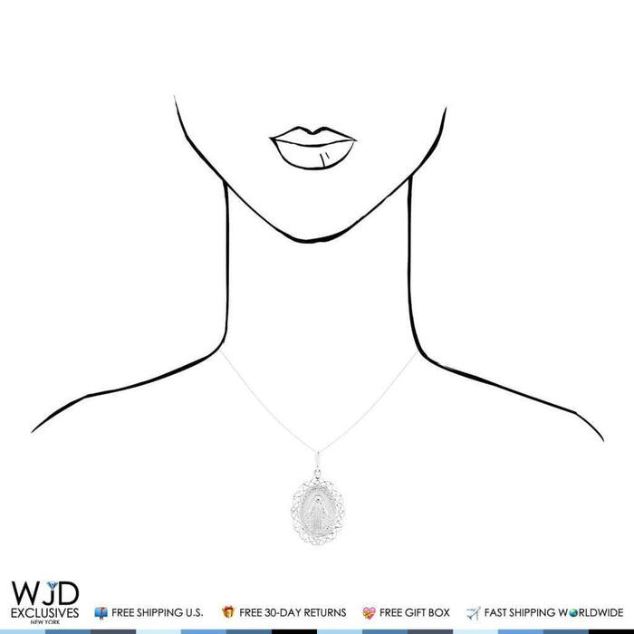 14K White Gold Miraculous Virgin Mary Medal Pendant