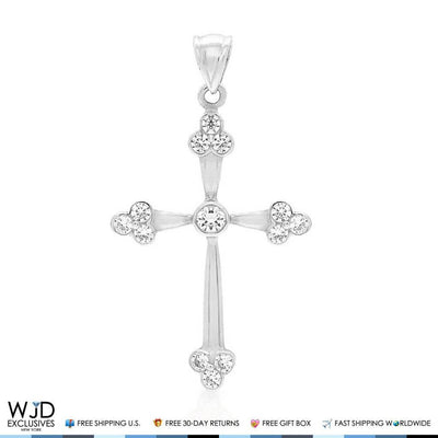 1CTW CZ 14k White Gold Religious Cross Pendant 1.42"