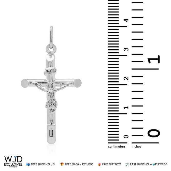 14K White Gold Jesus Crucifix Cross Religious Pendant INRI 1.6"