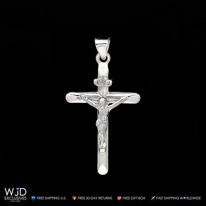 14K Real Gold White Crucifix Cross Religious Charm Pendant INRI