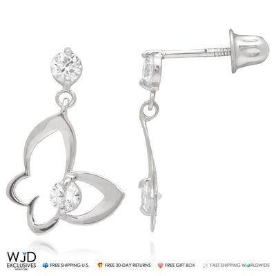 0.30Ct CZ 14K White Gold Butterfly Dangle Earrings