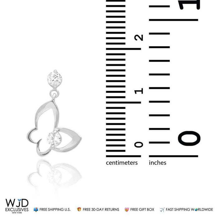 0.30Ct CZ 14K White Gold Butterfly Dangle Earrings