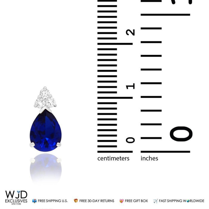 14k Yellow White Gold Pear Teardrop Simulated Sapphire Stud Push Back Earrings