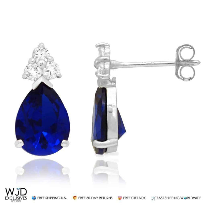 14k Yellow White Gold Pear Teardrop Simulated Sapphire Stud Push Back Earrings