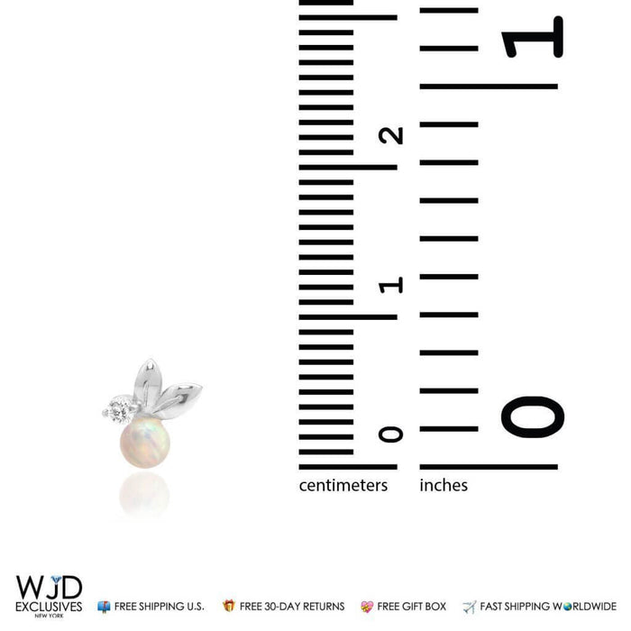 0.05CTW CZ White Fire Opal 14K White Gold Leaf Ball Stud Earrings