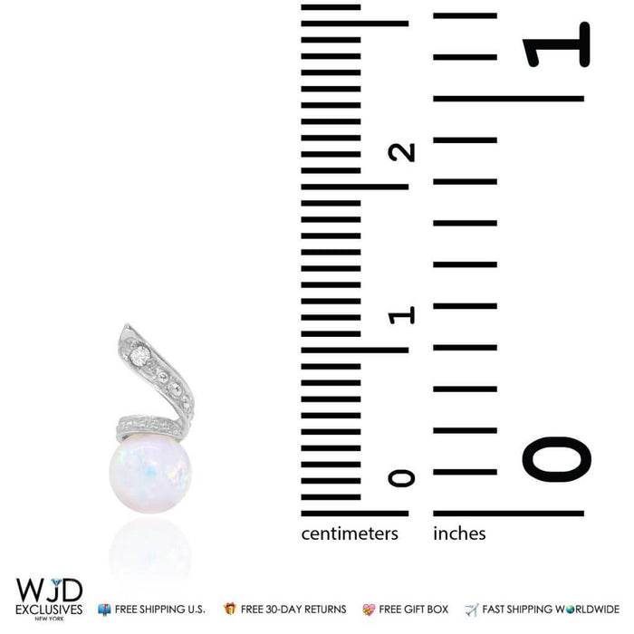 14k Whtie Gold 0.05Ct Diamond White Opal Ball Stud Swirl Earrings 0.5"