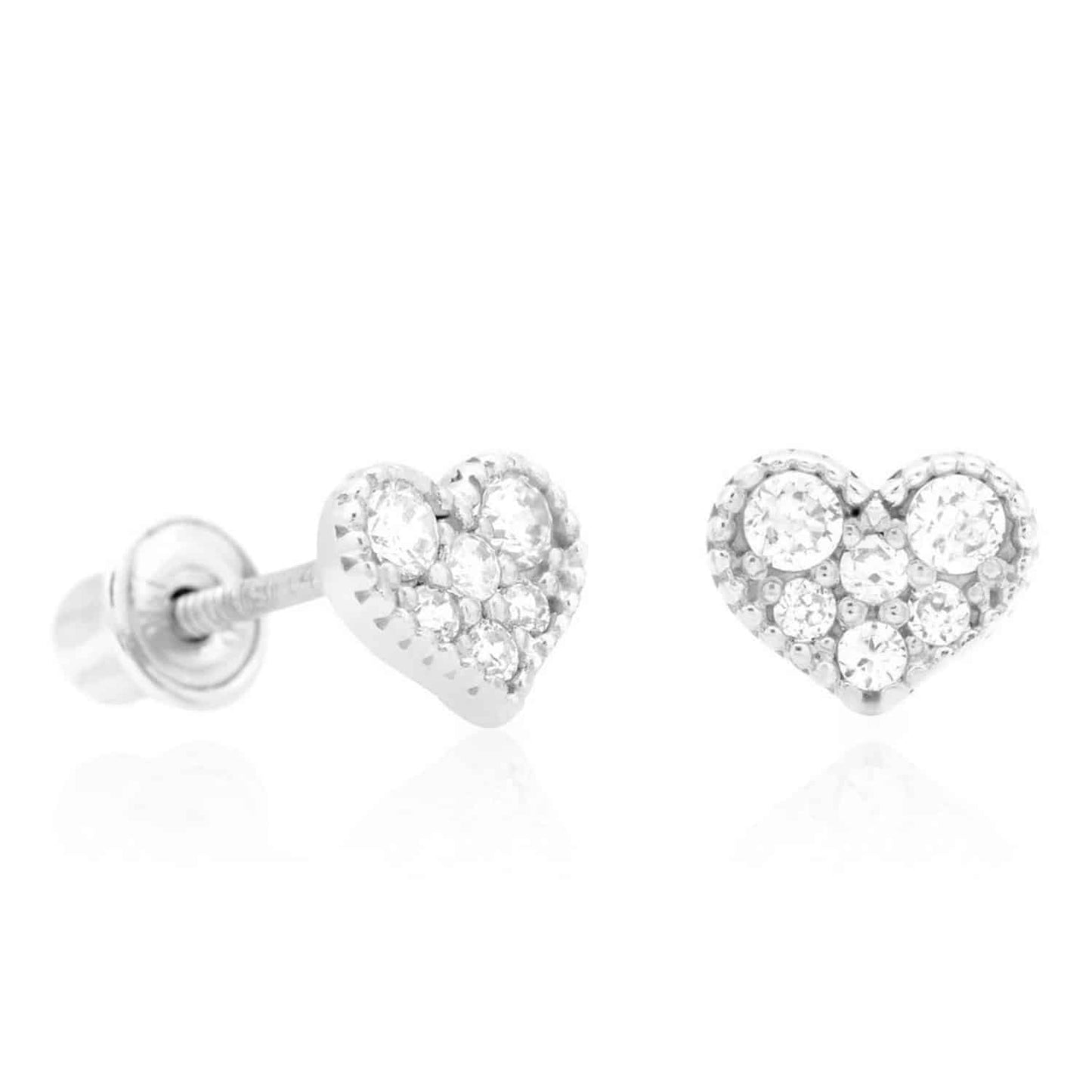 Kid's 0.40Ct CZ 5mm 14K Yellow White Gold Heart Stud Earrings