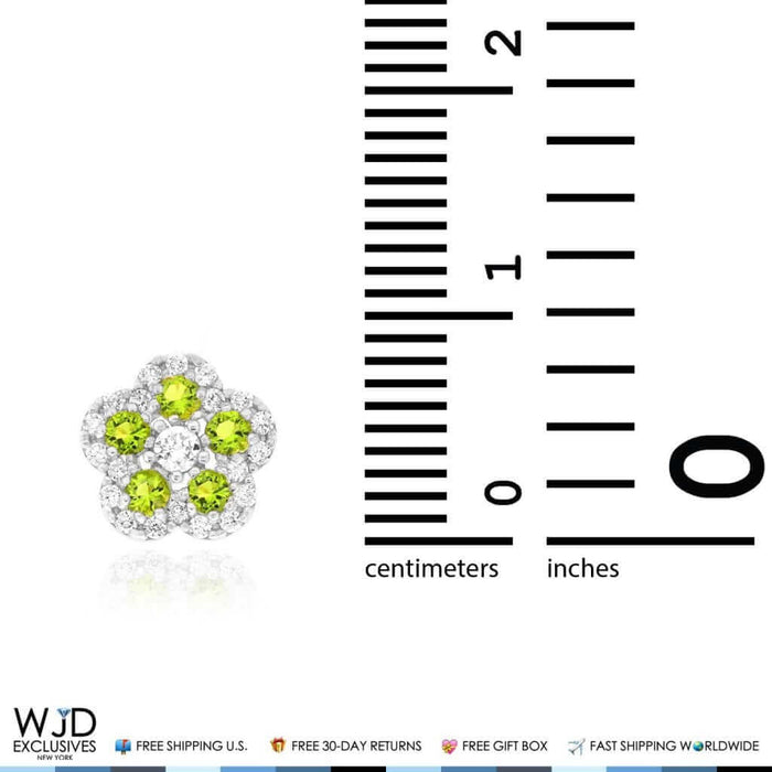14k White Gold CZ & Peridot Flower Cluster Stud Earrings 8mm