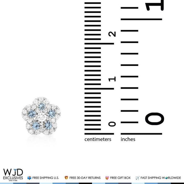 0.50Ct Diamond & Aquamarine Flower Shape Cluster Stud Earrings 14k White Gold