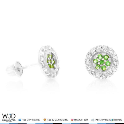 0.50CTW CZ Peridot 14K White Gold Halo Stud Earrings