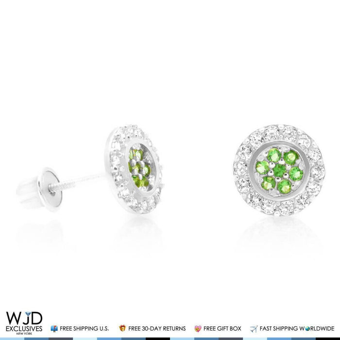 0.50CTW CZ Peridot 14K White Gold Halo Stud Earrings