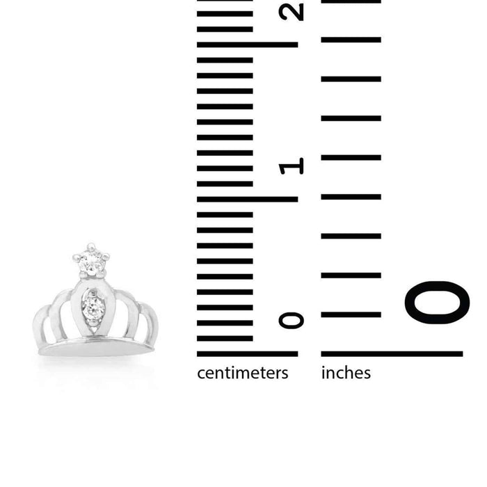 0.20Ct CZ Crown Screw Back Stud 14K White Gold 7mm Earrings