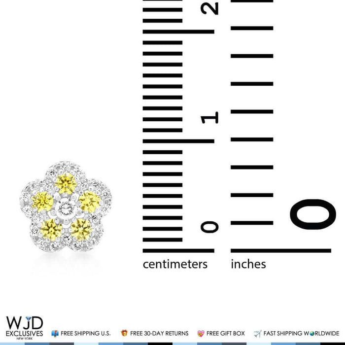 CZ & Citrine Flower Cluster Stud Earrings 14k White Gold 8mm