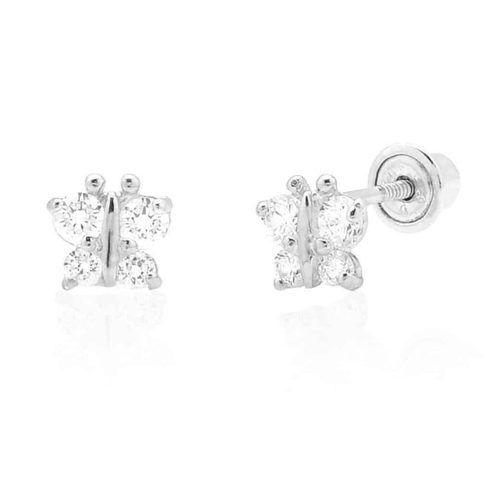 0.30CTW CZ 14K Gold Butterfly Screw Back Stud Earrings 5mm