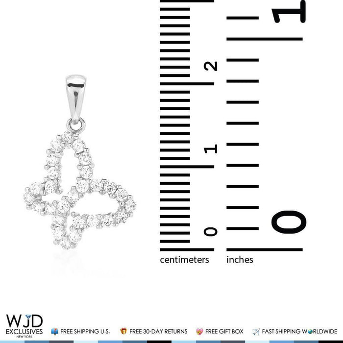 0.40CTW CZ 14K White Gold Open Butterfly Pendant 0.8"