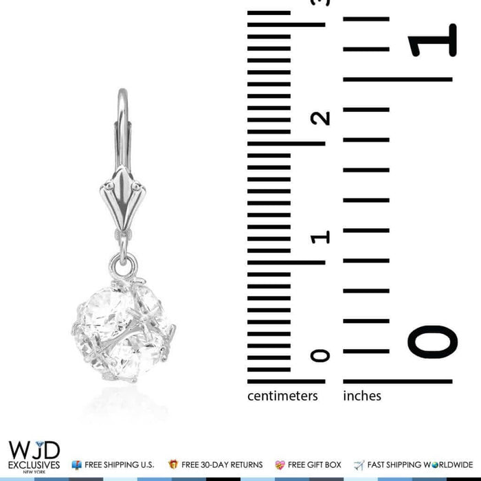 5.65Ct Simulated Round-Cut Diamond Dangle Leverback Earrings 14K White Gold